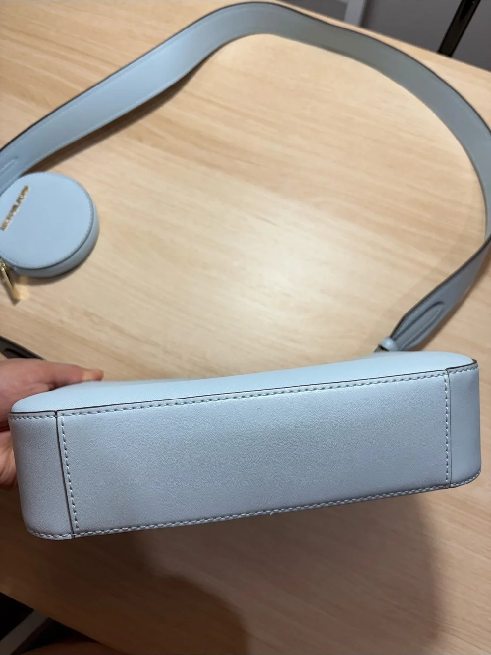 Michael Kors Pale Blue Saffiano Leather Shoulder Bag with Gold Hardware